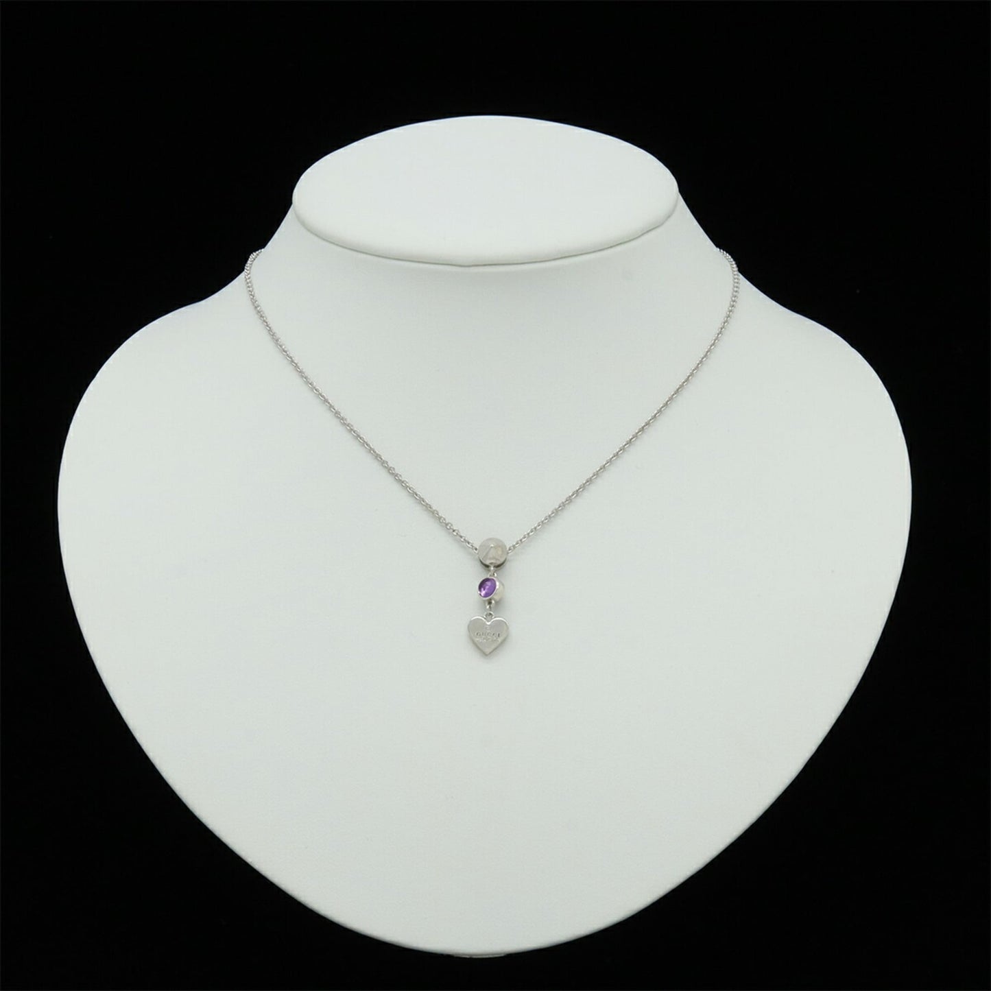 GUCCI Trademark Heart Motif Necklace Pendant in SV925 with Cone Studs and Colored Stones Purple (Product Code: 325871)