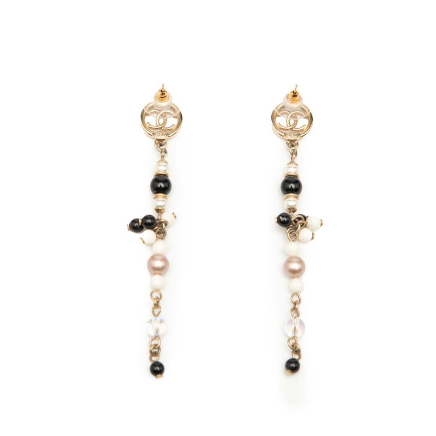 Chanel Coco Mark Swing Earrings, Gold, Multicolor Plated, Faux Pearl, Women's, CHANEL