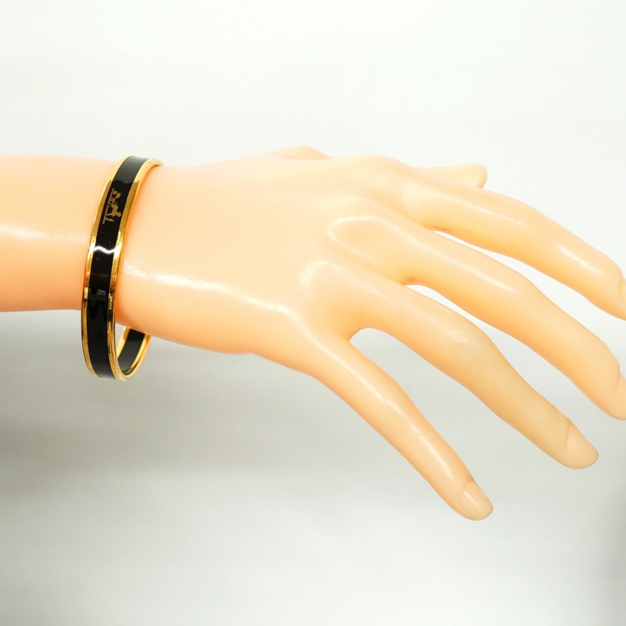 Hermes Bangle, Glazed PM, GP Plated Gold, Black, Women's