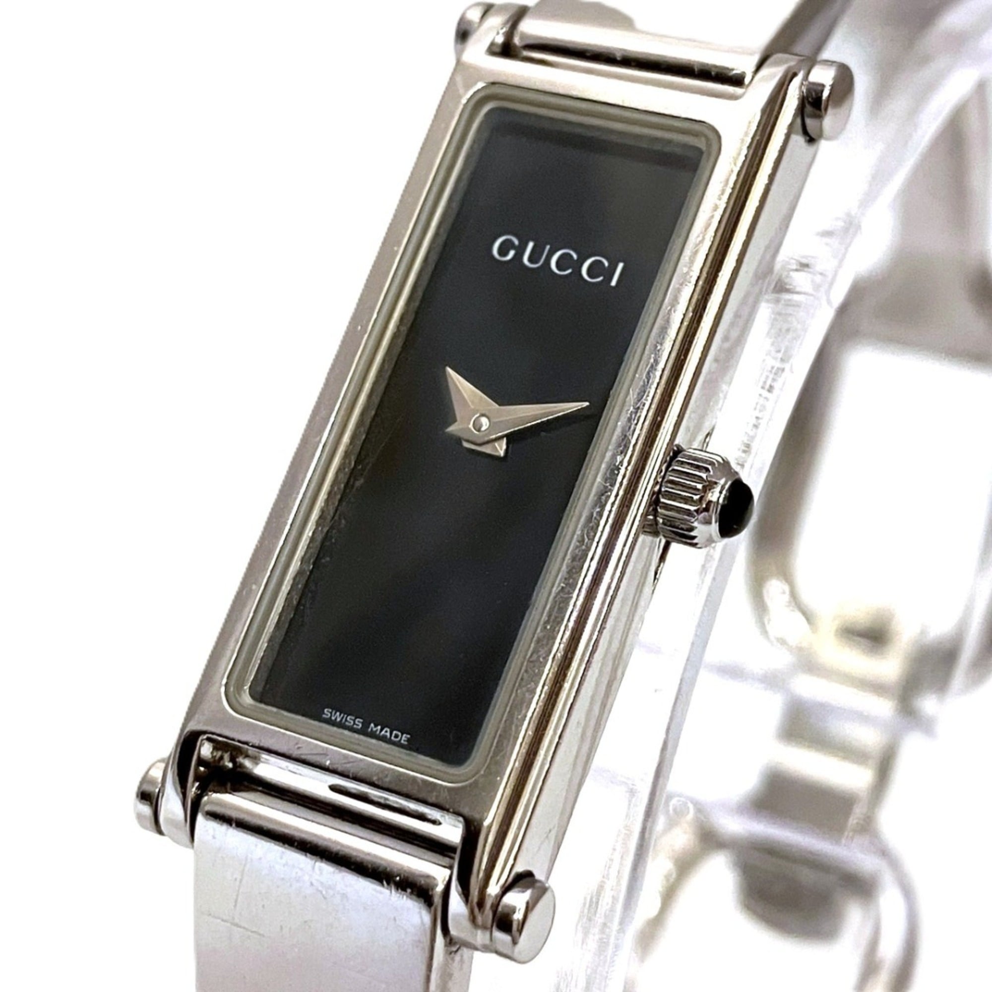 Gucci GUCCI Watch Square Bangle Total Weight 27g Stainless Steel Quartz Black Dial 1500L — Good