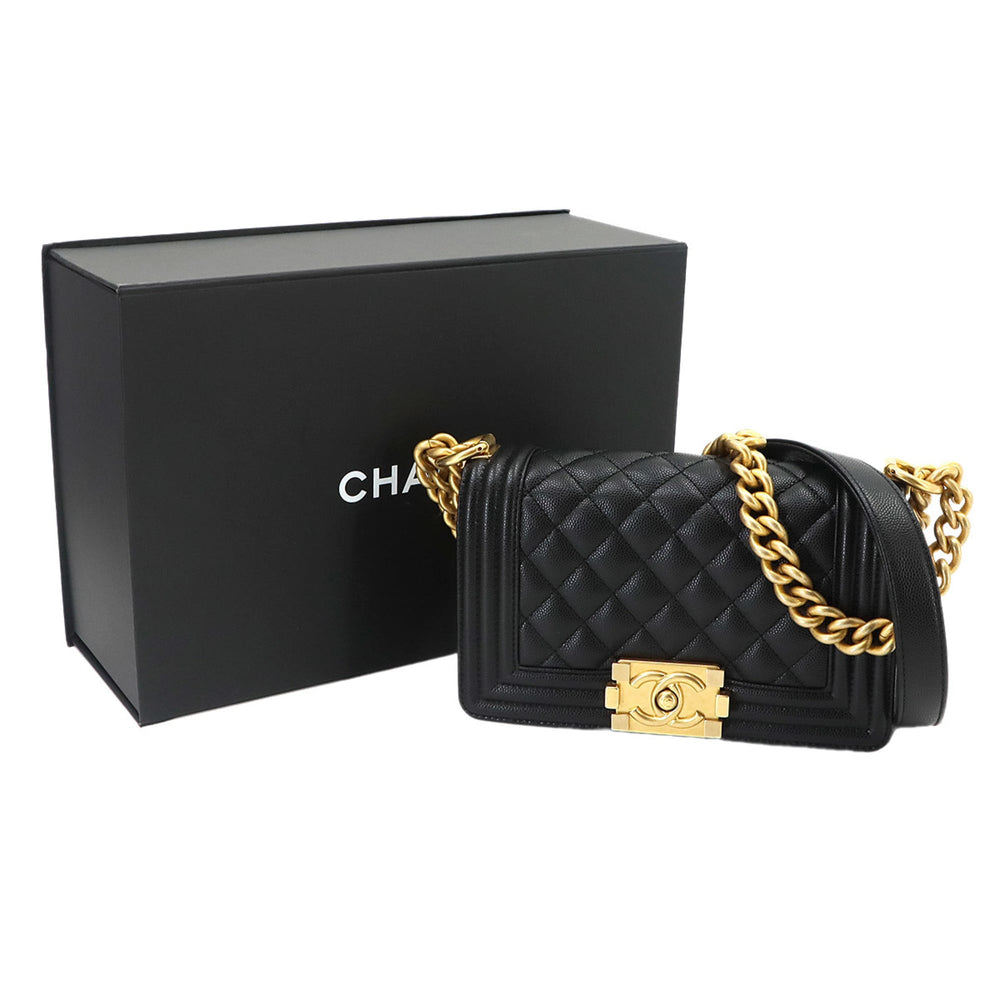 Chanel Boy Small Chain Shoulder Handbag, Caviar Leather, Black, A67085, Gold Hardware — New - Store Return