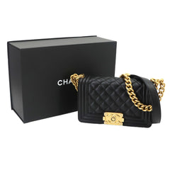 Chanel Boy Small Chain Shoulder Handbag, Caviar Leather, Black, A67085, Gold Hardware — New - Store Return