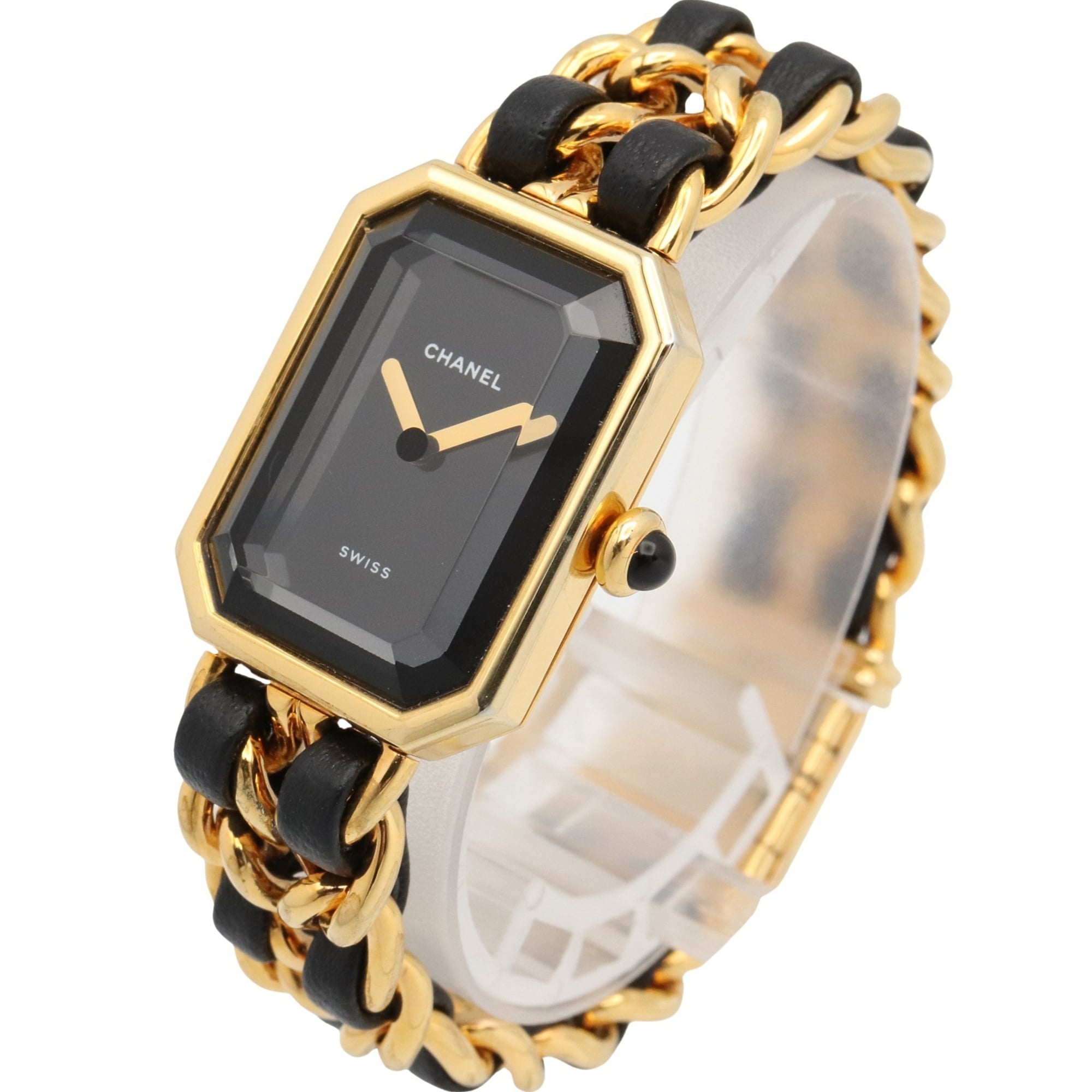 Chanel CHANEL Première S Watch, Gold Plated (GP), Leather Strap, Women's, Black, H0001 — Very Good