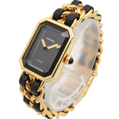 Chanel CHANEL Première S Watch, Gold Plated (GP), Leather Strap, Women's, Black, H0001 — Very Good