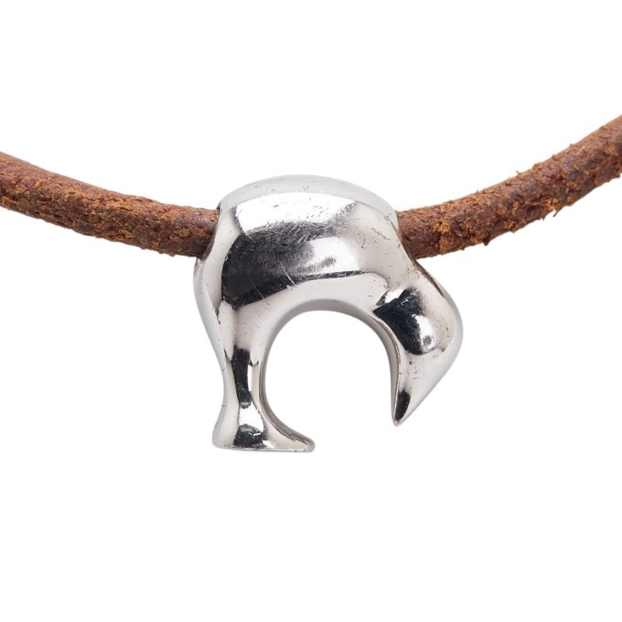 Louis Vuitton LV Cup 2003 Kiwi Necklace Choker M80647 Brown SV925 Silver Leather Women's LOUIS VUITTON