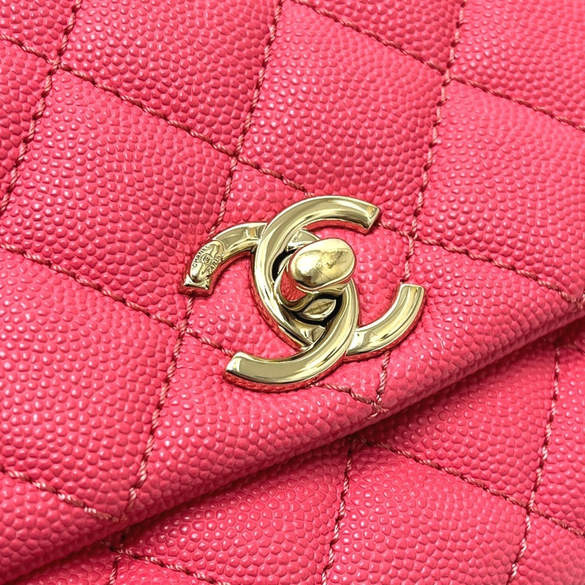 CHANEL AS2215 Coco Handle XXS/Coco 19 2-Way Handbag, Caviar Skin, Coral Pink, Like New — Like New