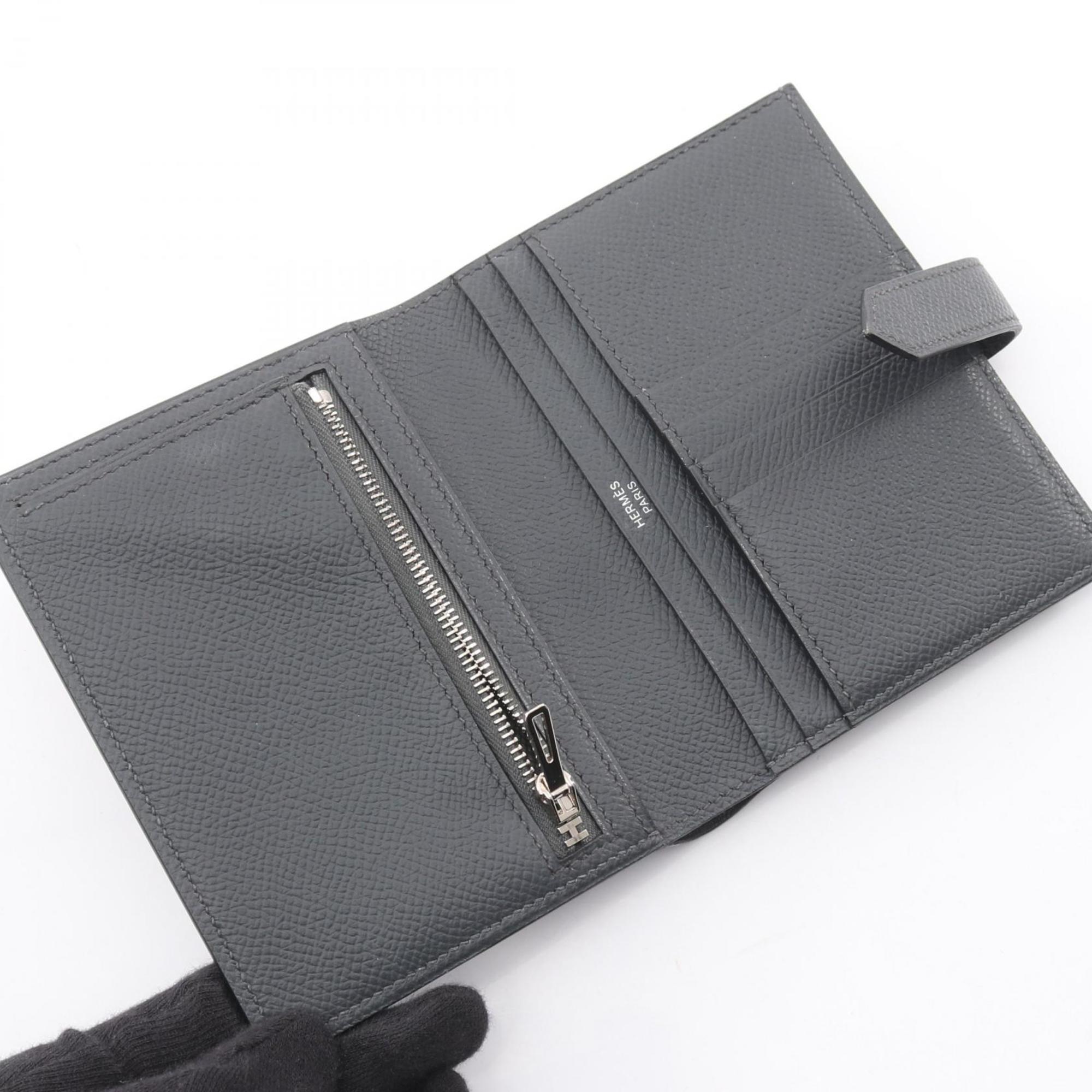 Hermes Hermès Bearn Compact Bifold Wallet, Leather, Epsom Women's, Gray