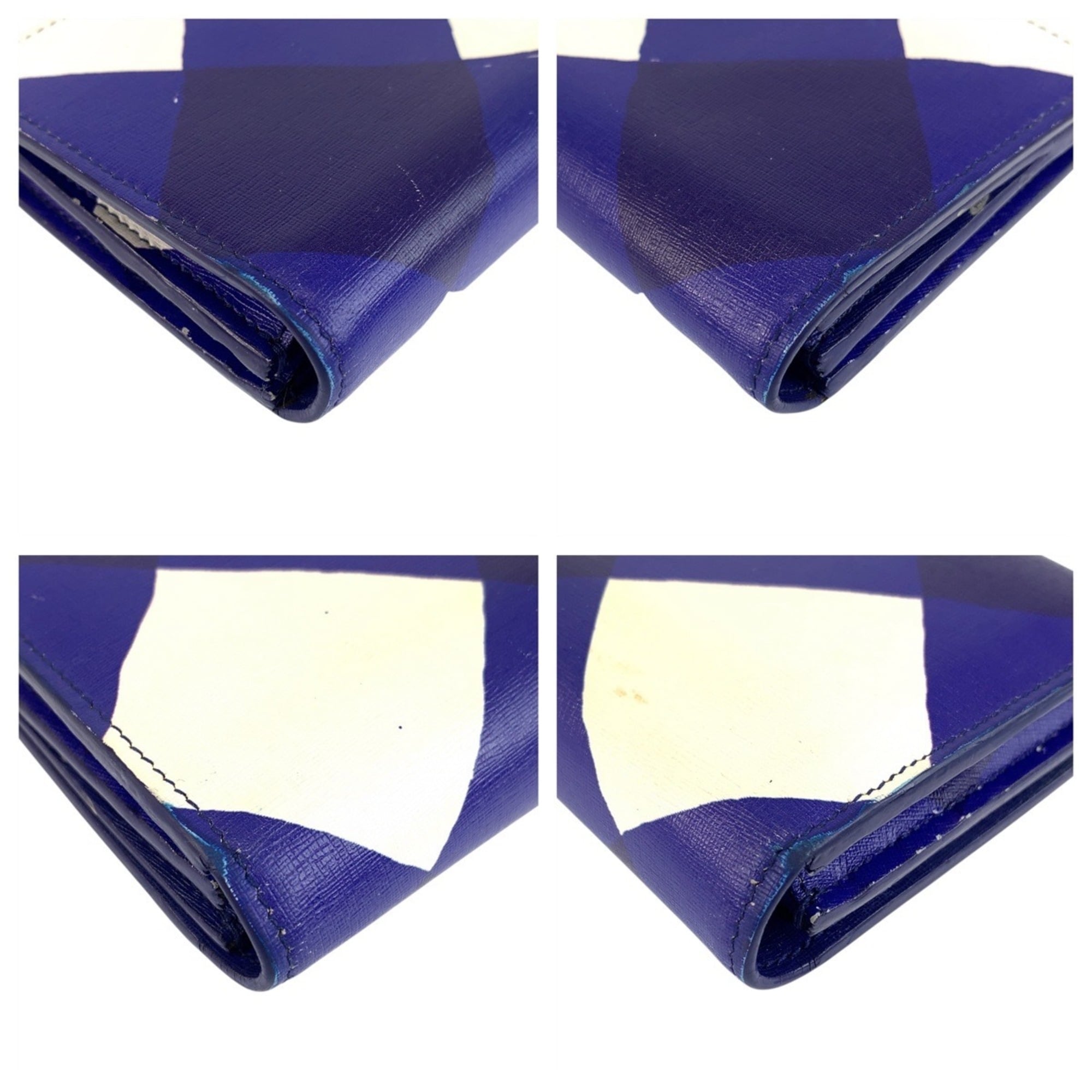 BALENCIAGA Blue and White Leather Long Wallet with Silver Hardware for Women