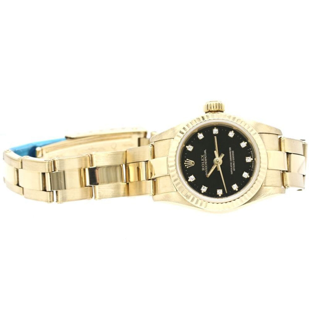 ROLEX Oyster Perpetual 11P Diamond 67198G Women's Watch 18K Yellow Gold 40582 — Good