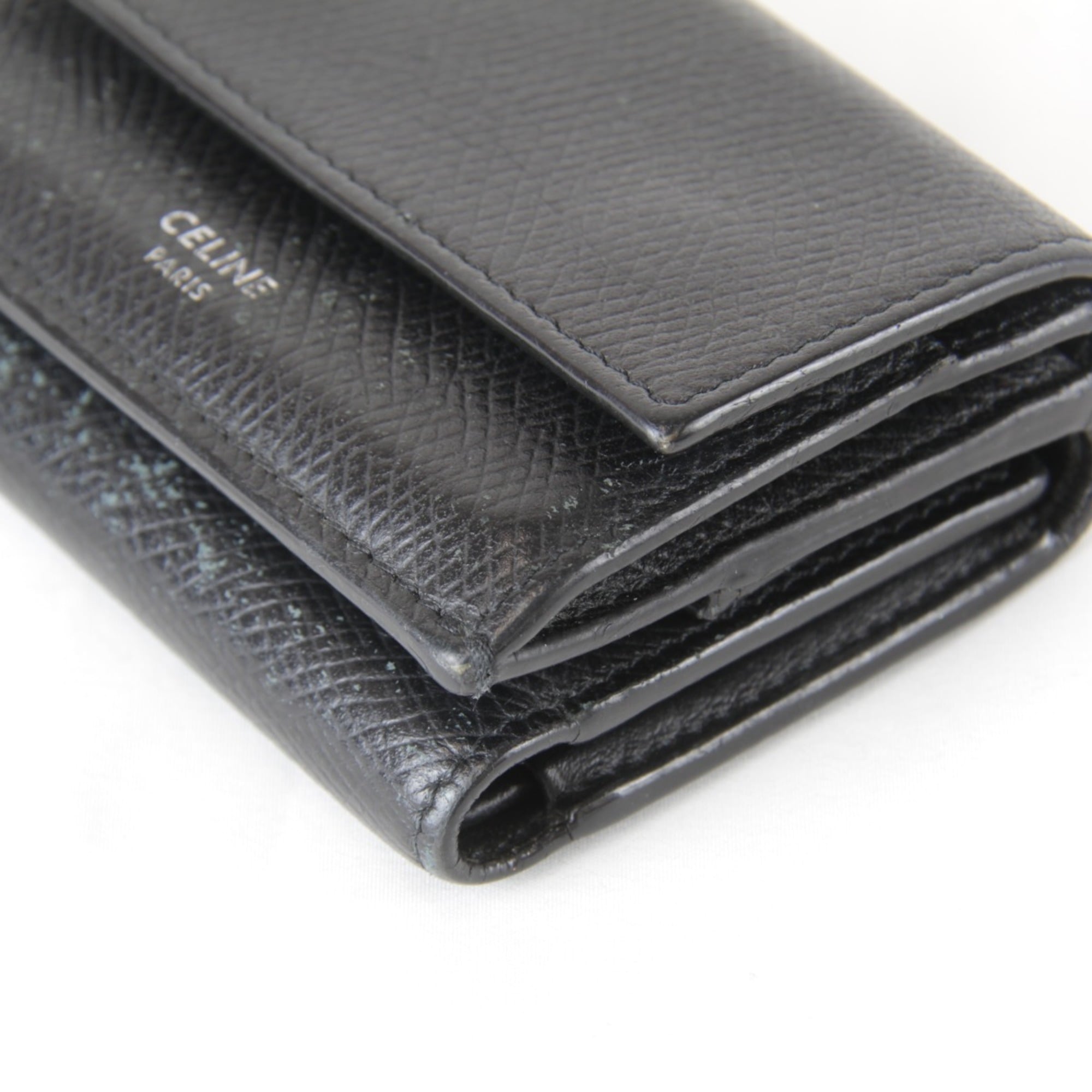 CELINE 10E603BEL Folded Compact Wallet, Tri-fold Leather, Black, Women's