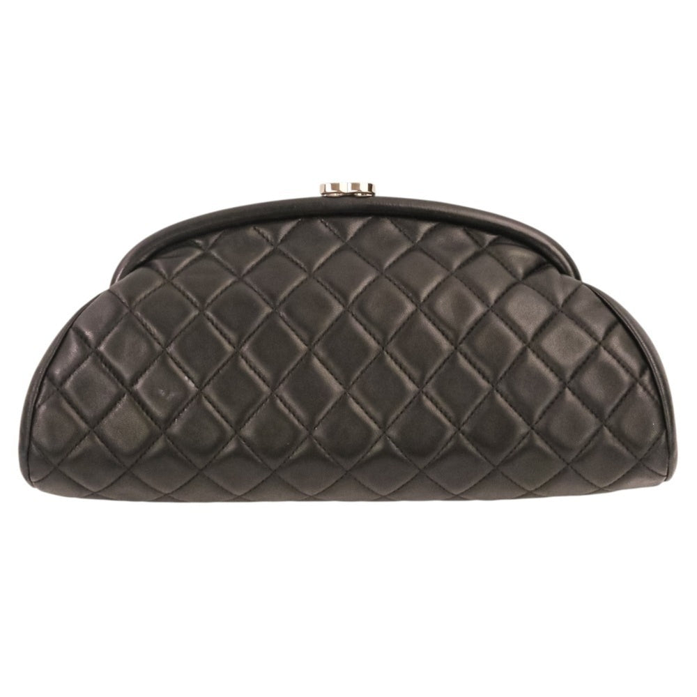 CHANEL Timeless Quilted Coco Mark Leather Clasp Clutch Bag, Black, Women's — Like New