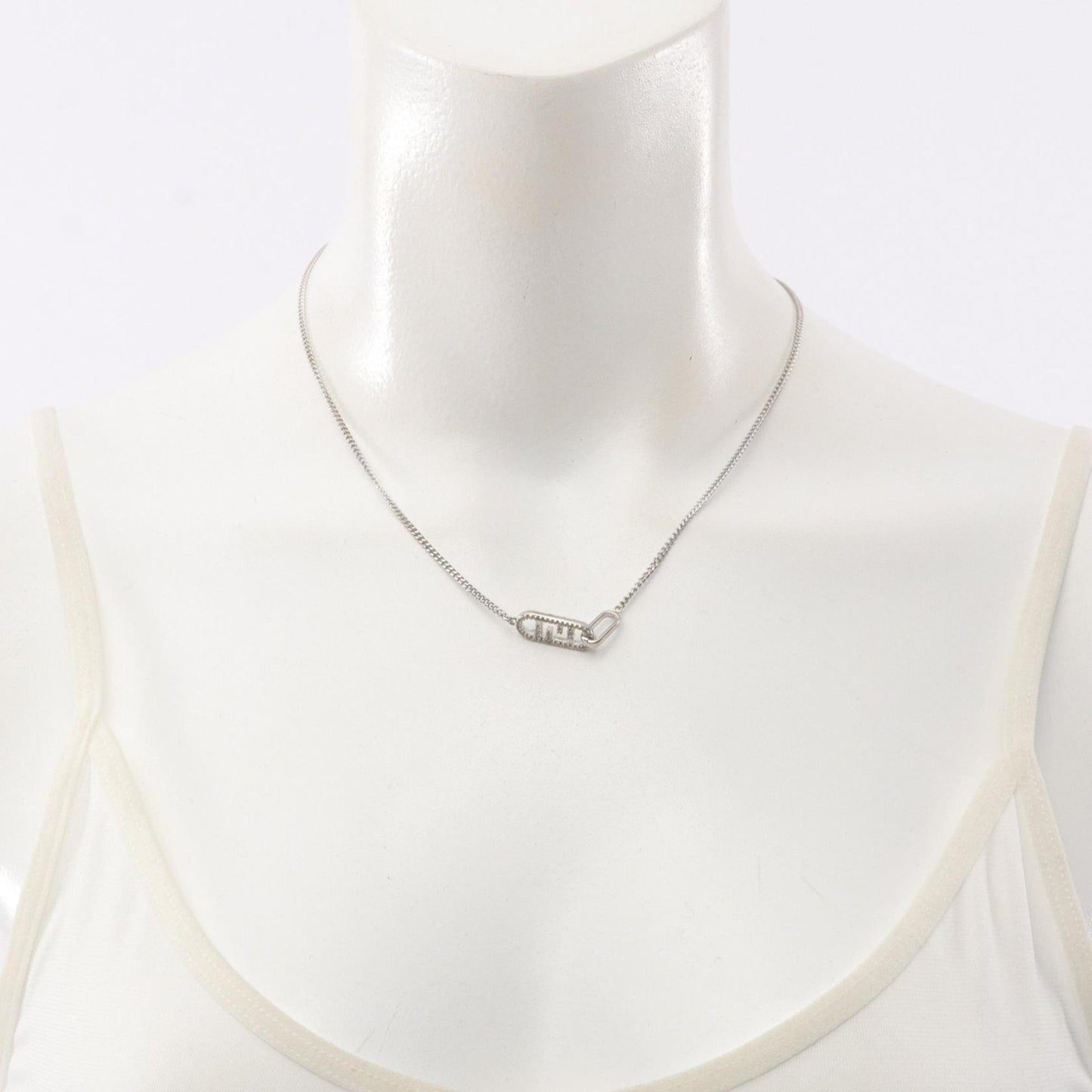 Fendi Orlocke Necklace in Stainless Steel with Rhinestones, Silver and Clear