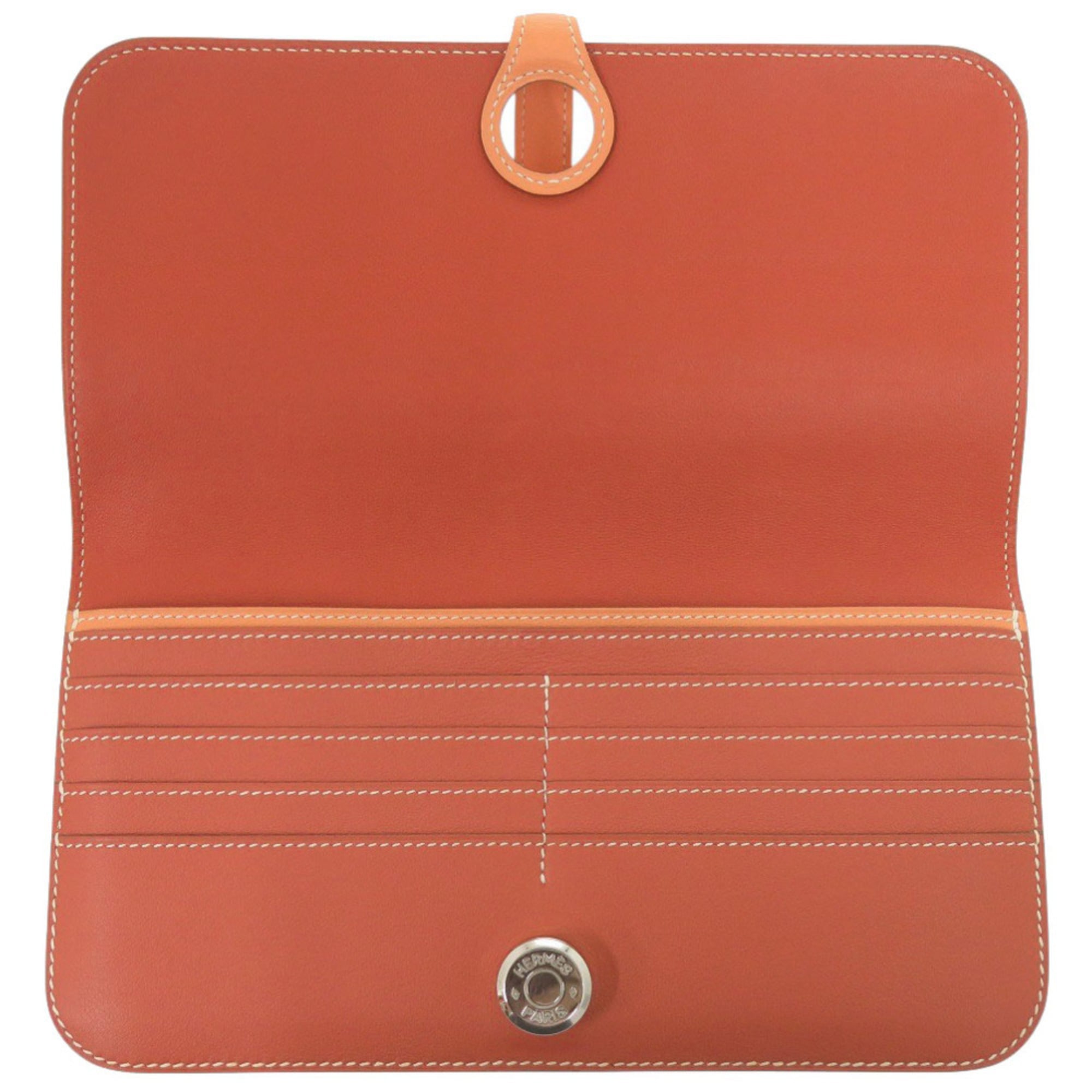 Hermes Excellent condition Hermès Dogon Long Swift Wallet in Sanguine Crevette with silver hardware, Q stamp (2013 model) 1259