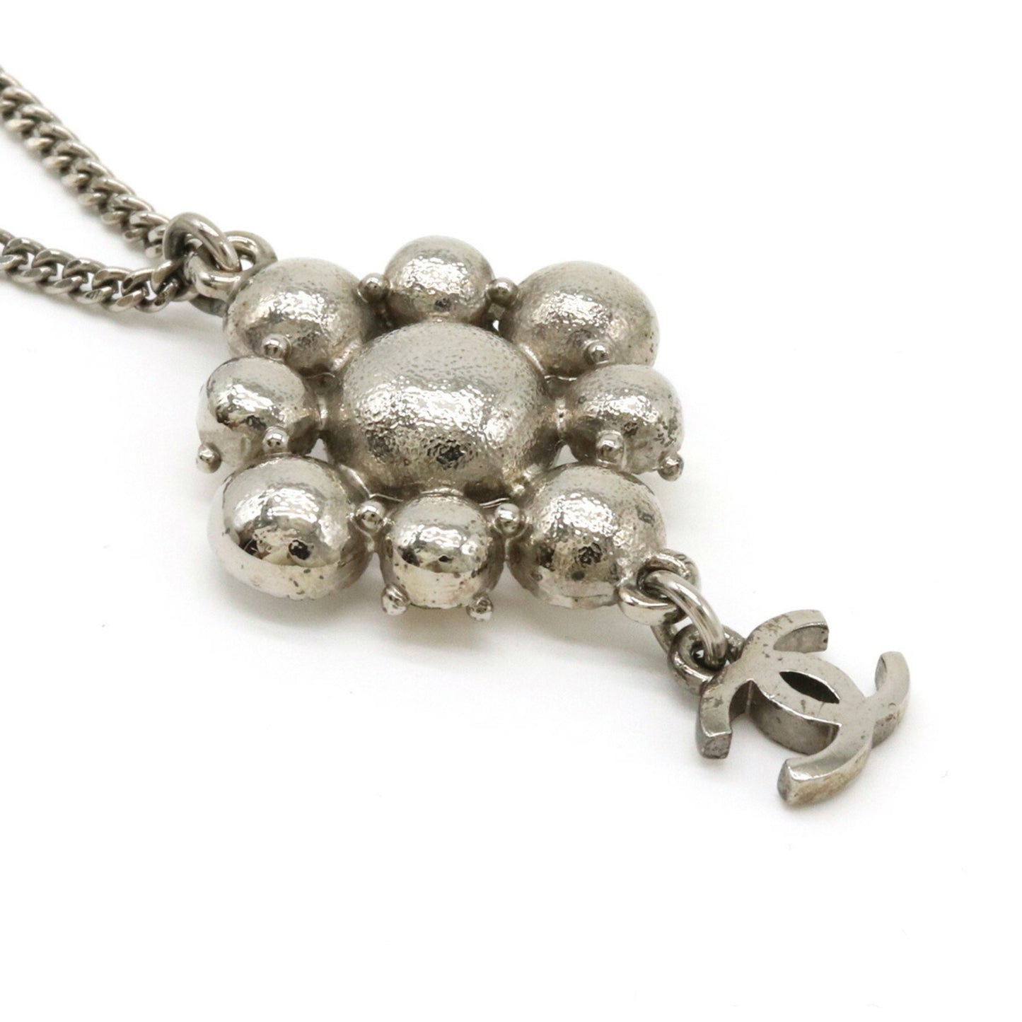 CHANEL Coco Mark Necklace Pendant Rhinestone Metal Silver Color C11V