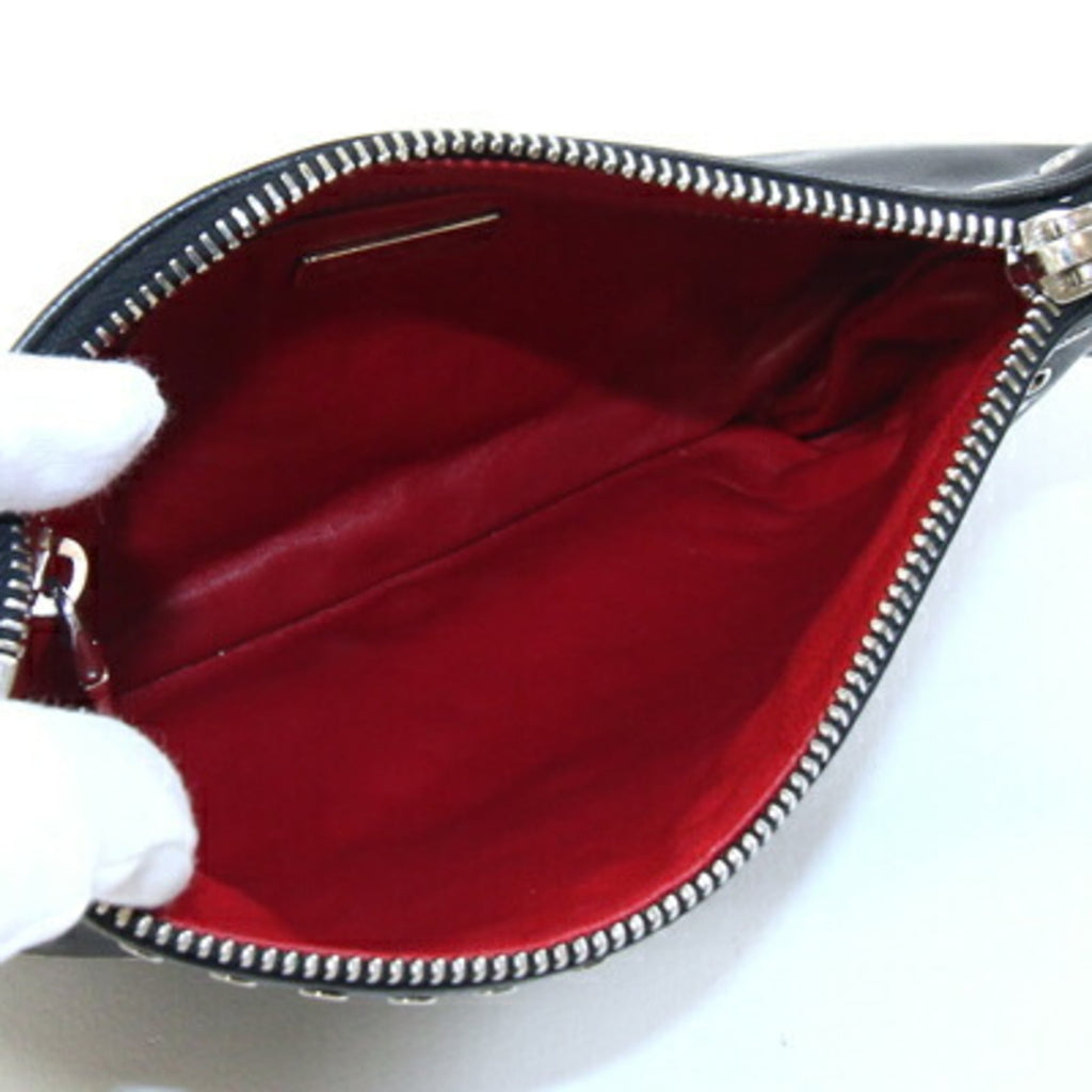 Prada Clutch Bag 1N1825 Black and Red Leather with Strap, Mini Pouch, Punching, Beads, Studs, Women's, PRADA