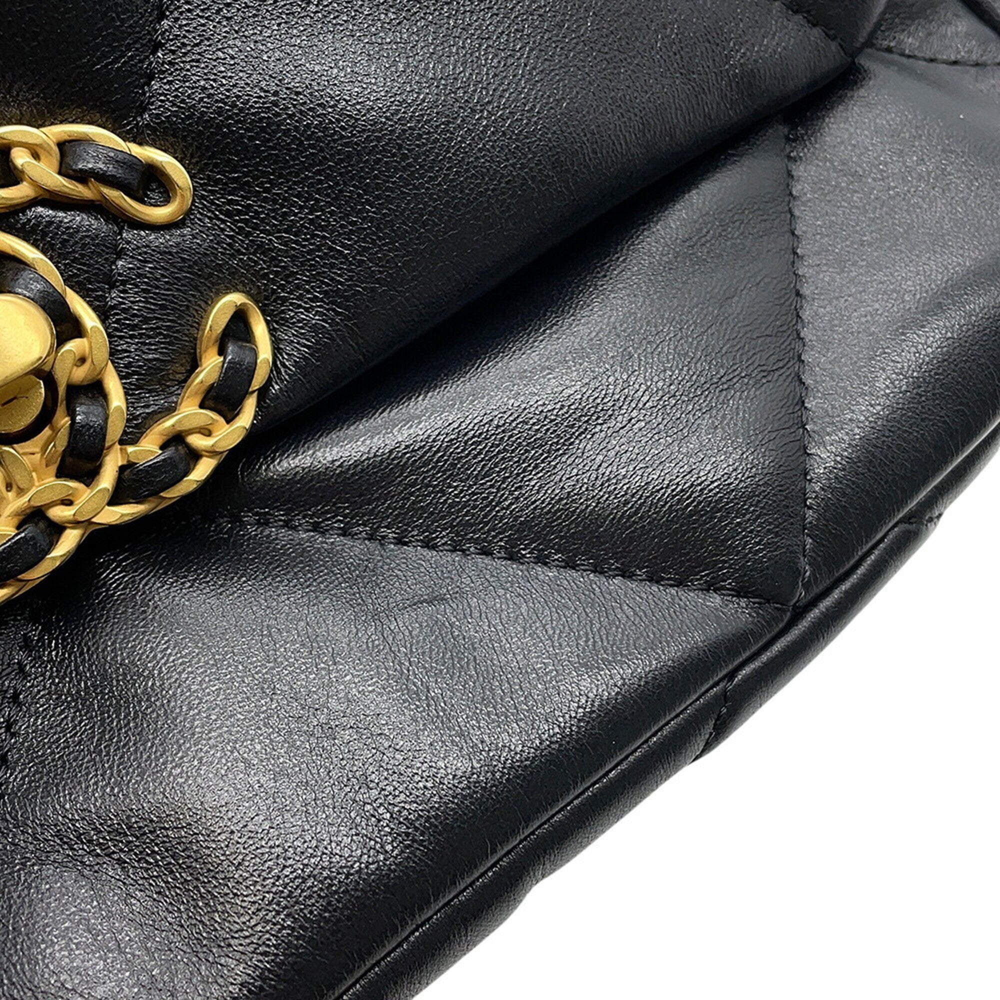 Chanel Chain Shoulder Bag CHANEL19 Matelassé Coco Mark Shiny Lambskin AS1160 CHANEL Black 19 Handbag Women's — Like New