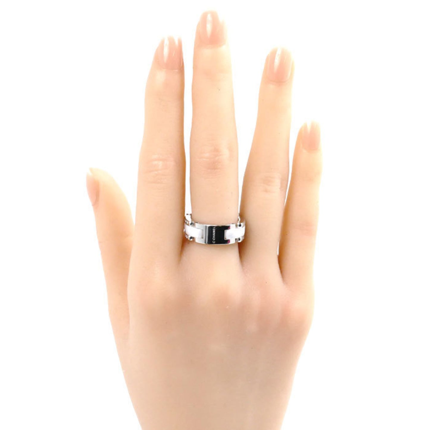 CHANEL K18WG White Gold Ceramic Ultra Collection Medium Ring J2643 Diamond Size 14.5 55 10.7g Women's