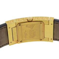 Versace VERSACE ALQ90 Rectangular Black Dial GP/Leather Quartz Watch Battery Women's — Good