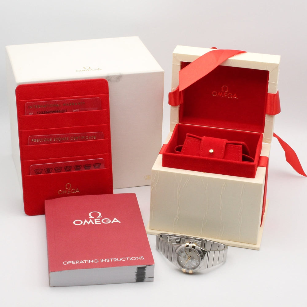 Omega Constellation watch, 18K yellow gold stainless steel, women's, white dial with mother-of-pearl case, model number 123.20.31.20.55.004 — Very Good