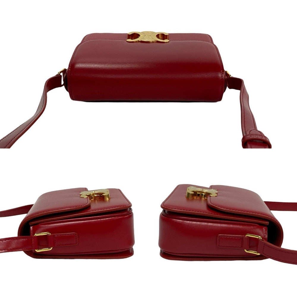 Unused, stored Celine Teen Triomphe logo hardware leather mini shoulder bag/pouch in red (23190) — Like New