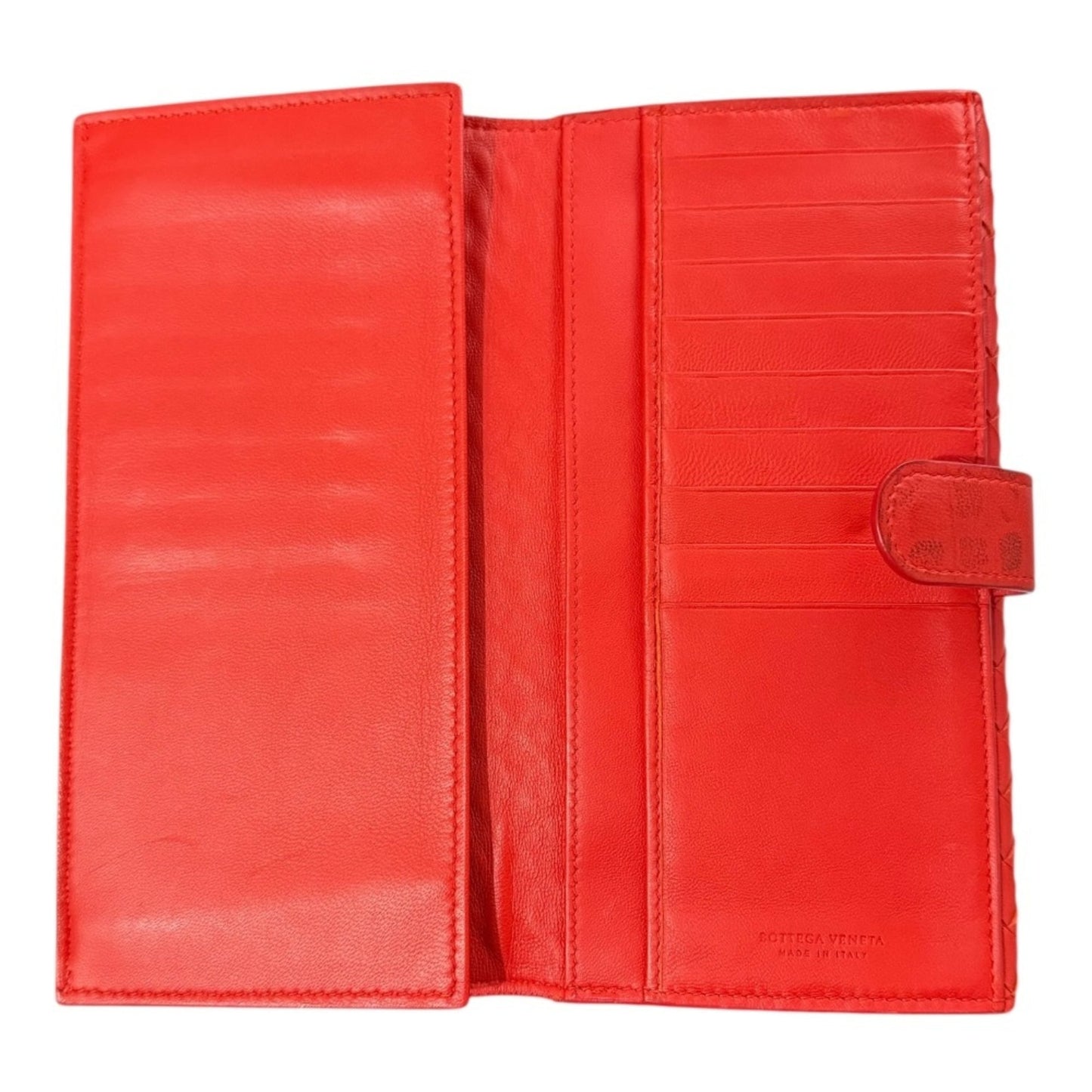 BOTTEGA VENETA Intrecciato Leather Bifold Long Wallet in Red for Men and Women