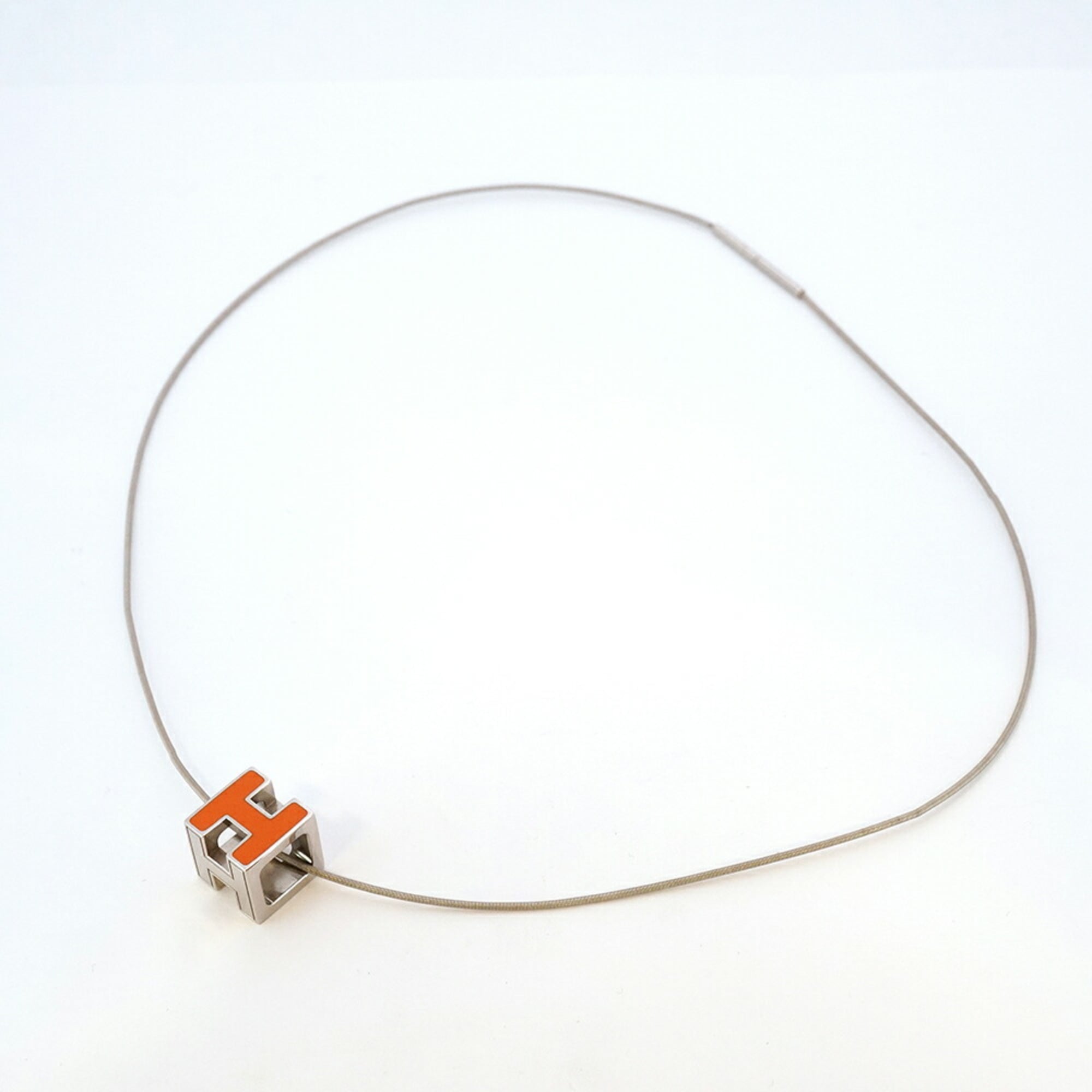 Hermes Necklace, Carage d'Ash Metal, Silver, Orange, Women's