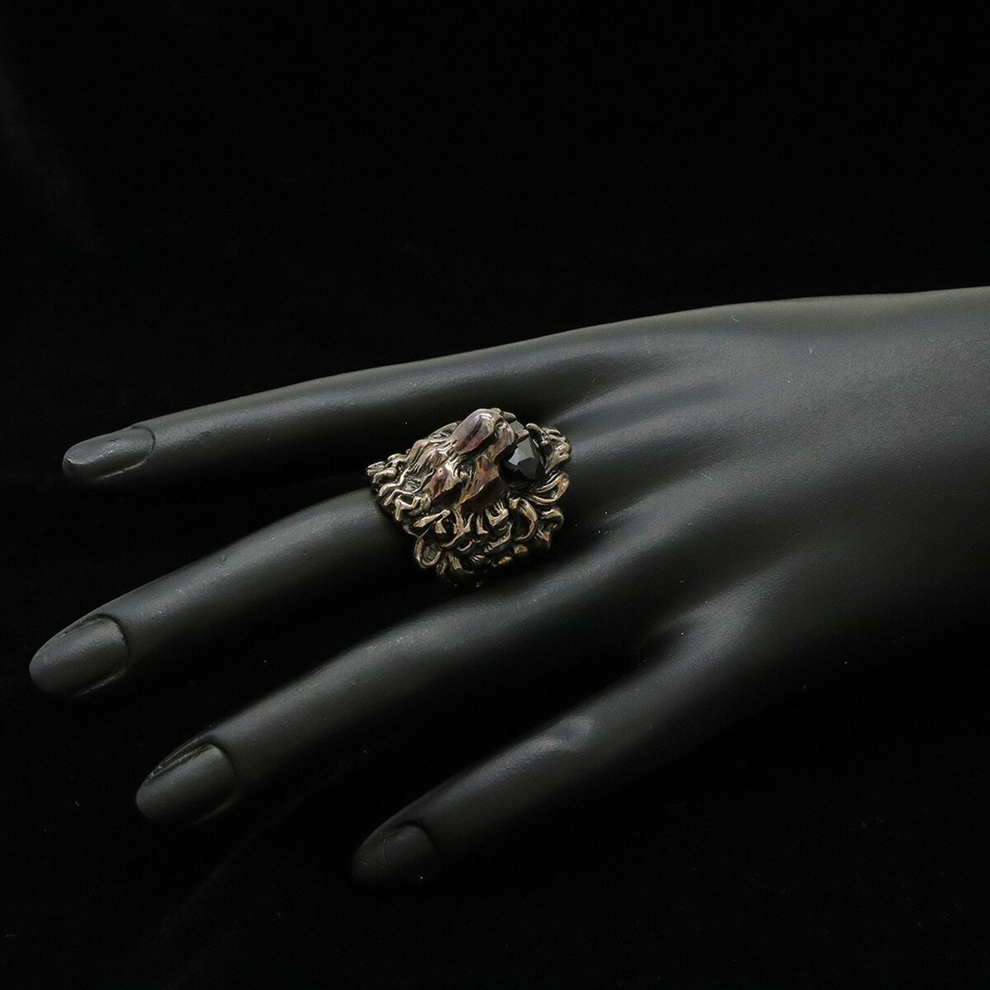 GUCCI Lion Head Ring Alessandro Michele GP Stone Pink Gold Black #M Japanese Size Approx. 14.5