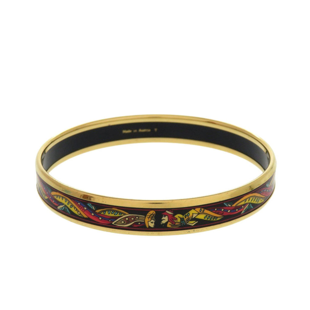 Hermes Excellent condition Hermès enamel PM bangle, metal black and gold, Y stamp (2020 model), black, 1136