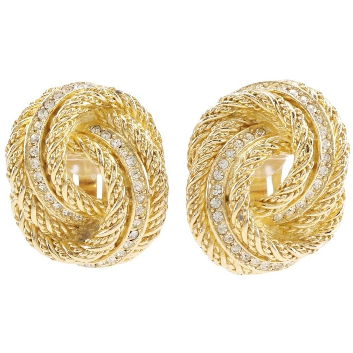 Christian Dior Earrings, Gold Plated with Rhinestones, Approx. 28.4g, Women's
