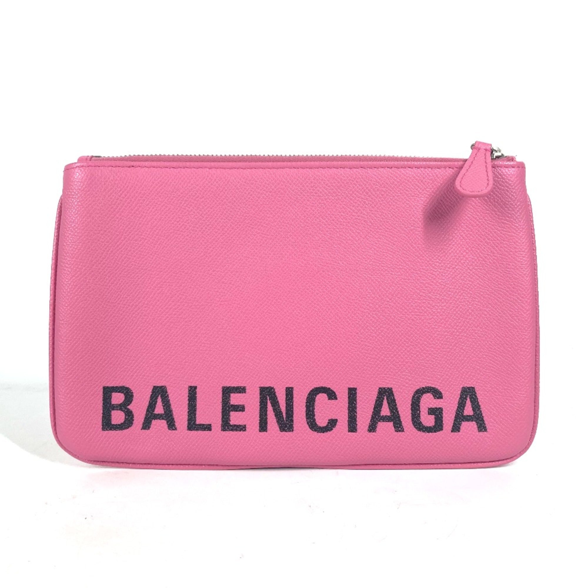 Balenciaga 545773 logo pouch bag Clutch bag pink Black — Like New