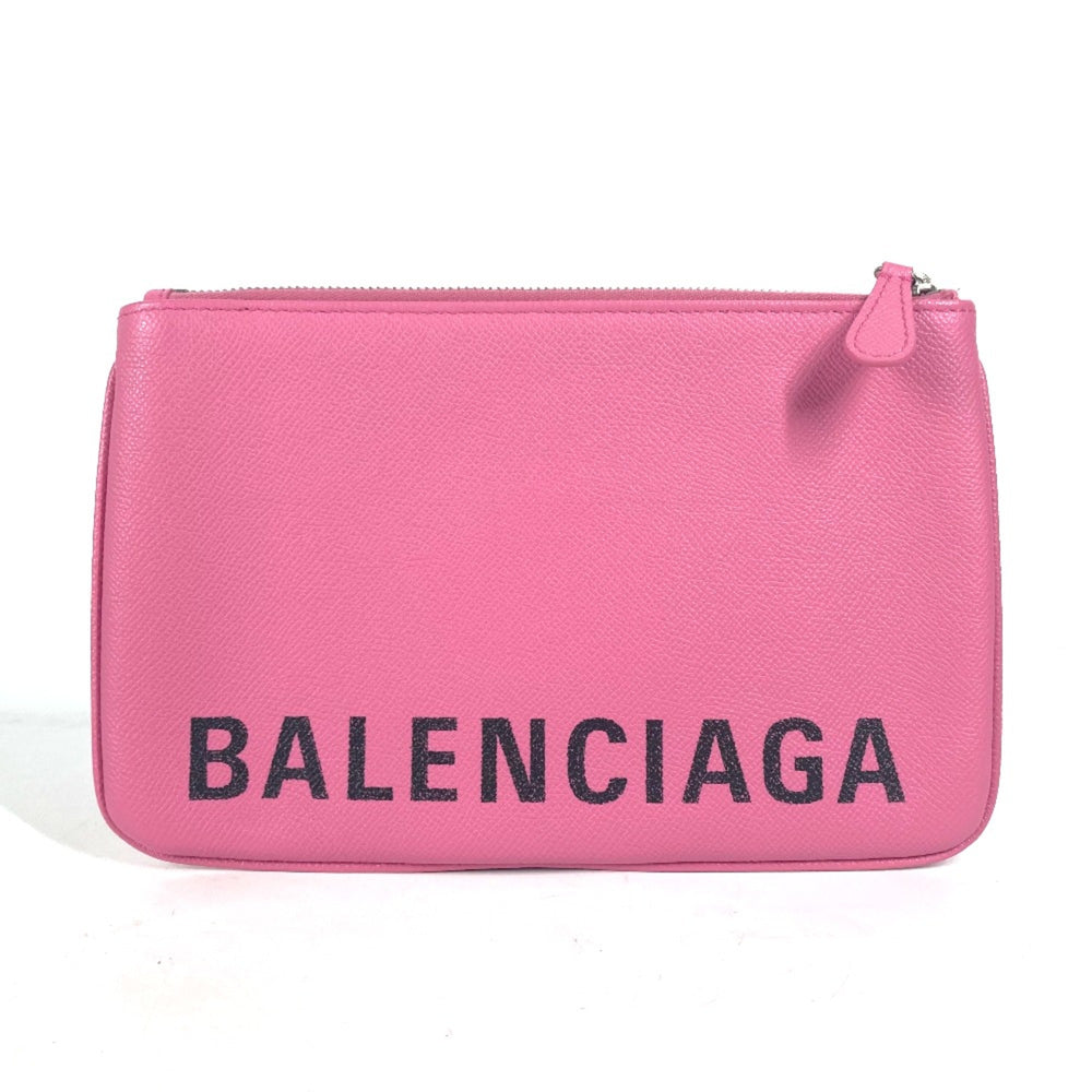 Balenciaga 545773 logo pouch bag Clutch bag pink Black — Like New