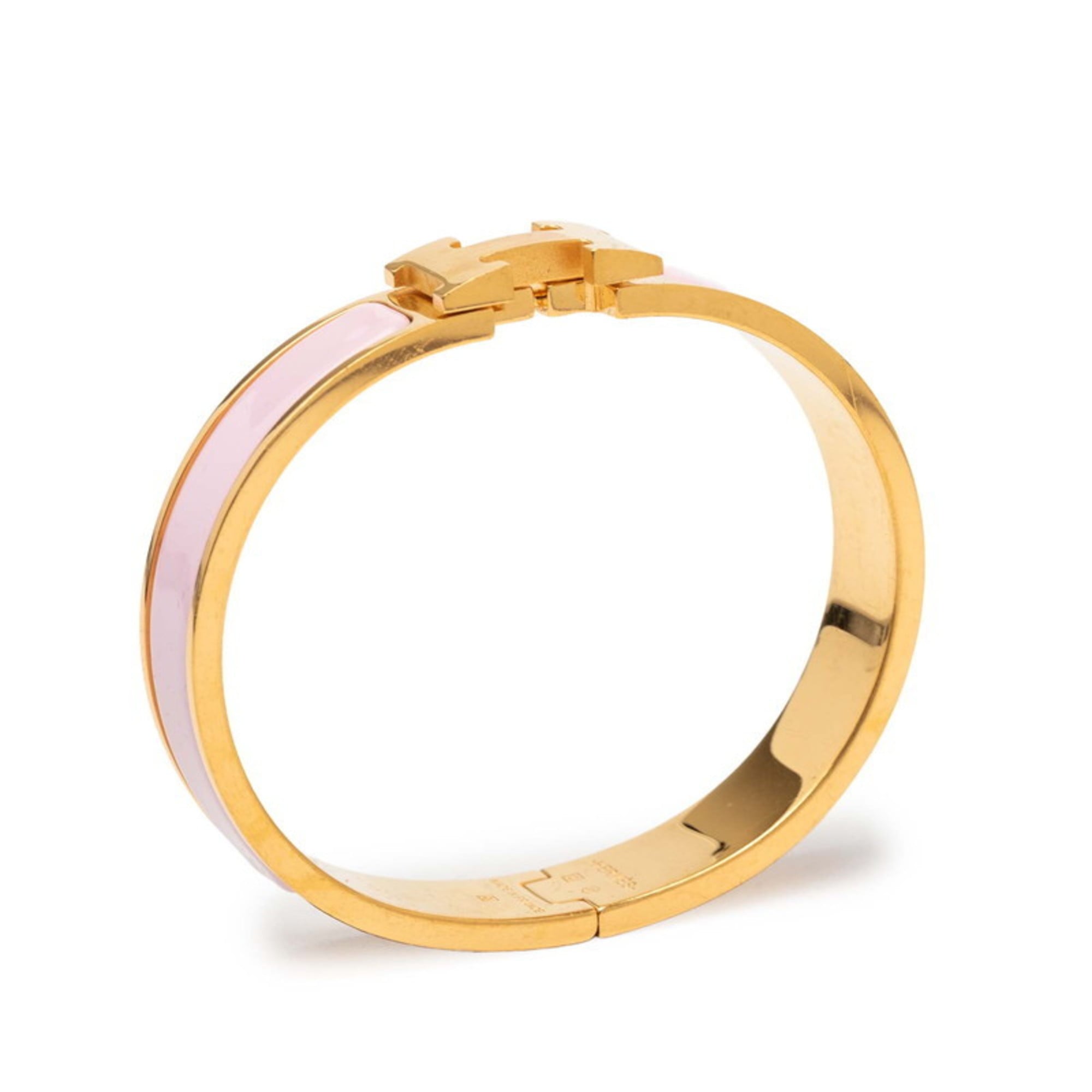 Hermes Hermès Click H PM Bangle Bracelet in Gold and Pink Plated for Women