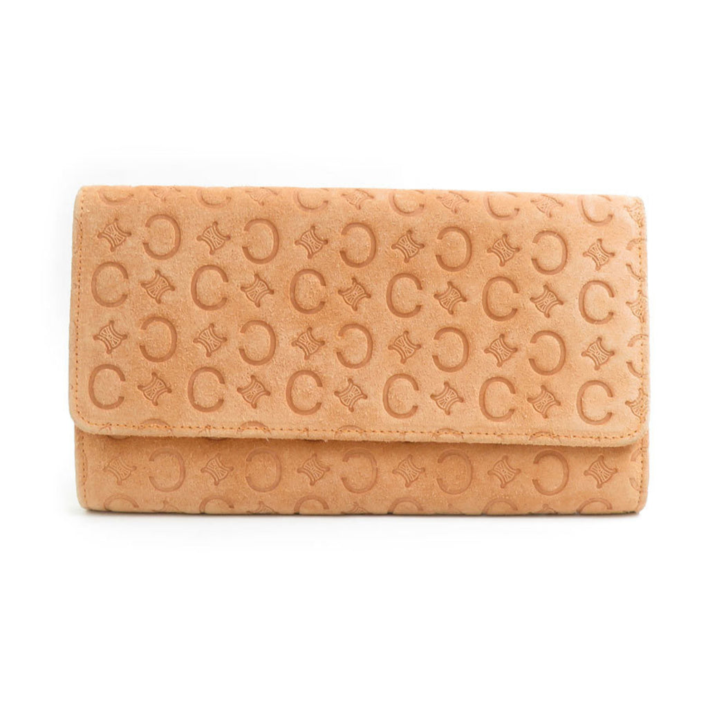 CELINE Long Wallet Suede Orange Beige Women's e60237a