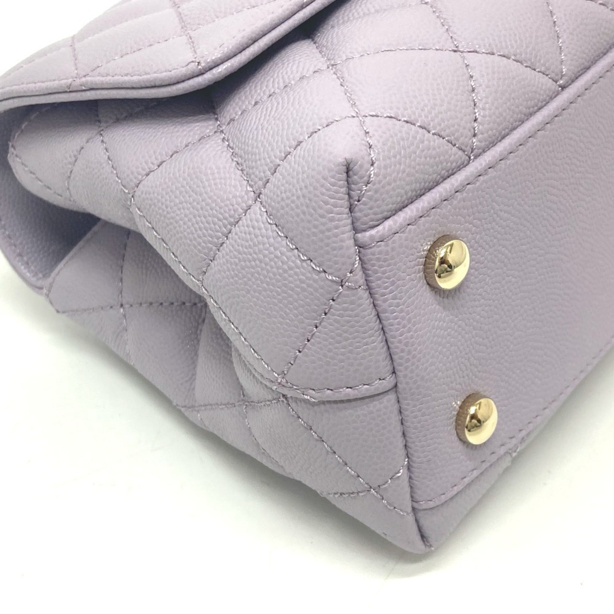 CHANEL A92990 Matelasse Coco Handle Bag Shoulder Handbag Caviar Skin Women's Lavender Purple — New - Store Return