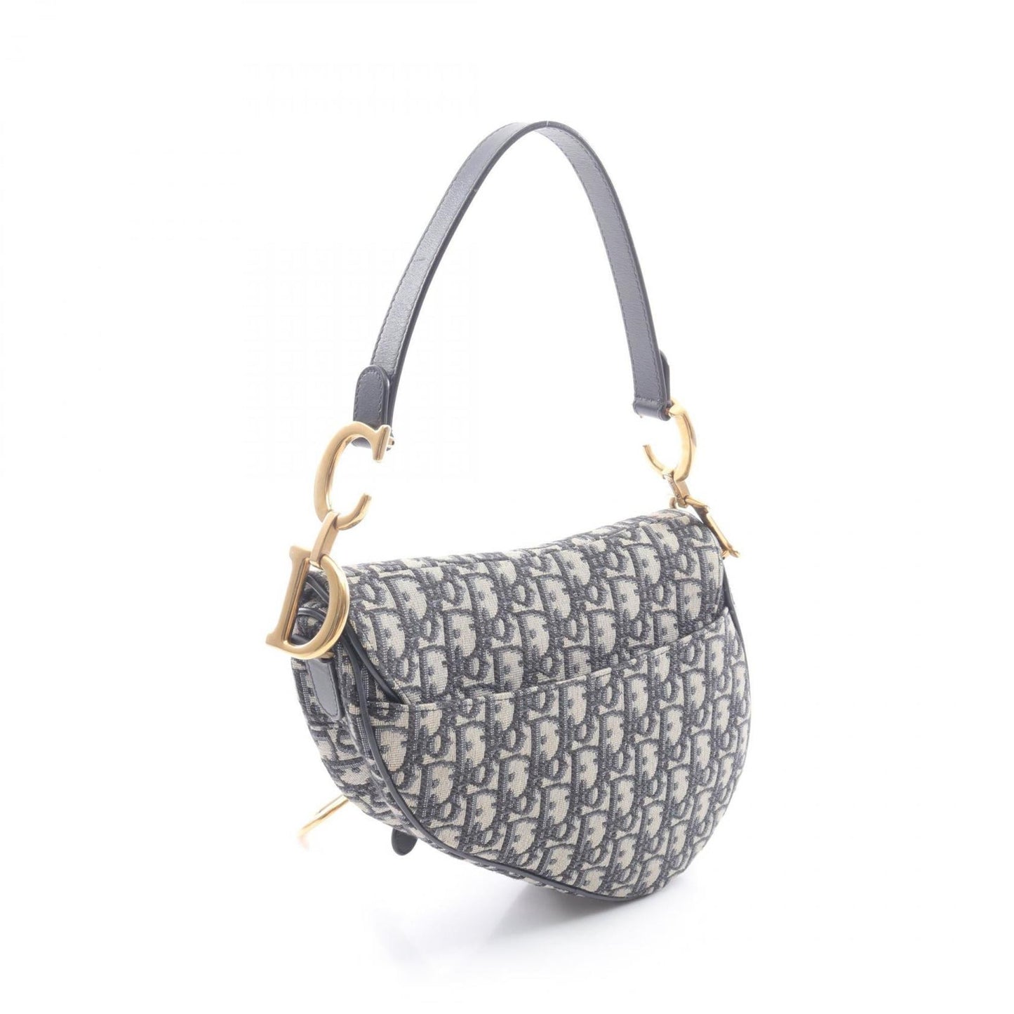 Christian Dior Dior Saddlebag, Oblique Jacquard Handbag, Canvas and Leather, Women's, Ivory Navy