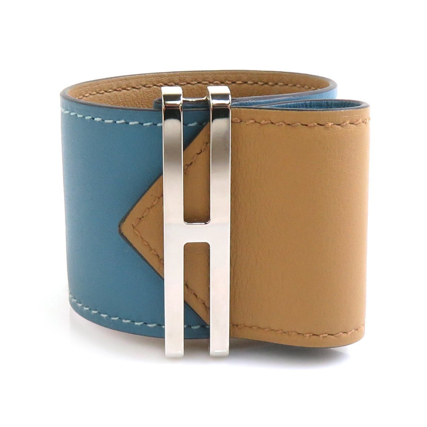 Hermes Hermès Elan Bracelet, Leather, Metal, Blue, Brown, Silver, Women's, e60686g