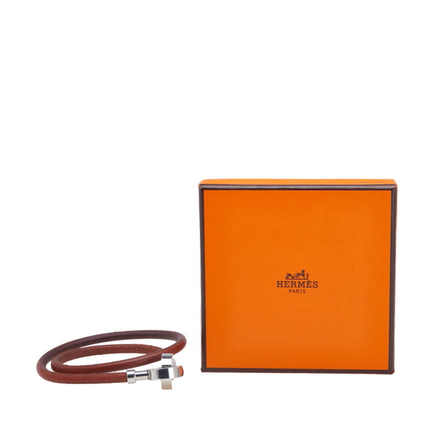 Hermes Lancelot Bracelet Choker in Brown and Silver Leather Metal for Women