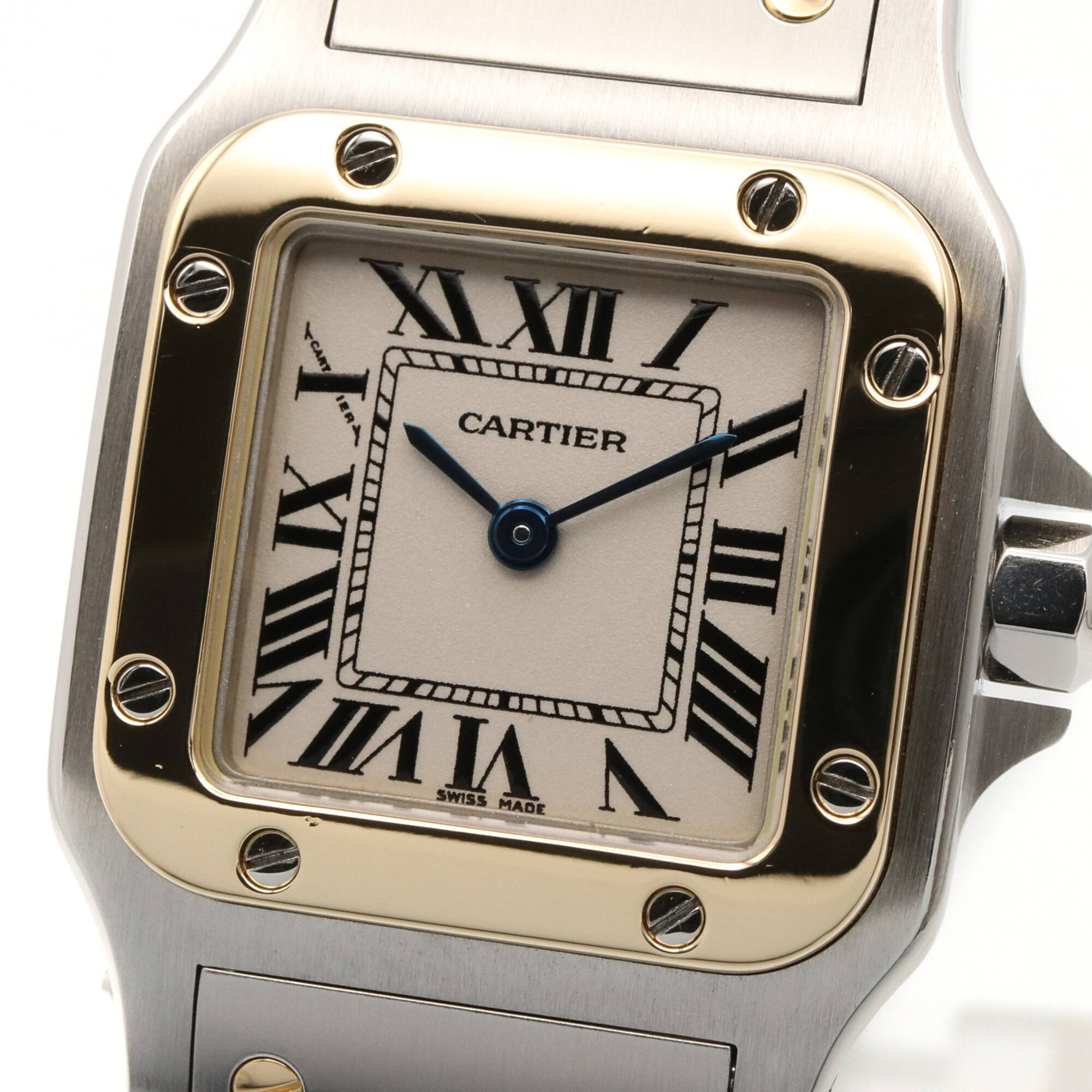 Cartier Santos Galbee SM Watch, 18K (Yellow Gold) Stainless Steel, Ladies, Silver Tone, W20012C4 — Very Good