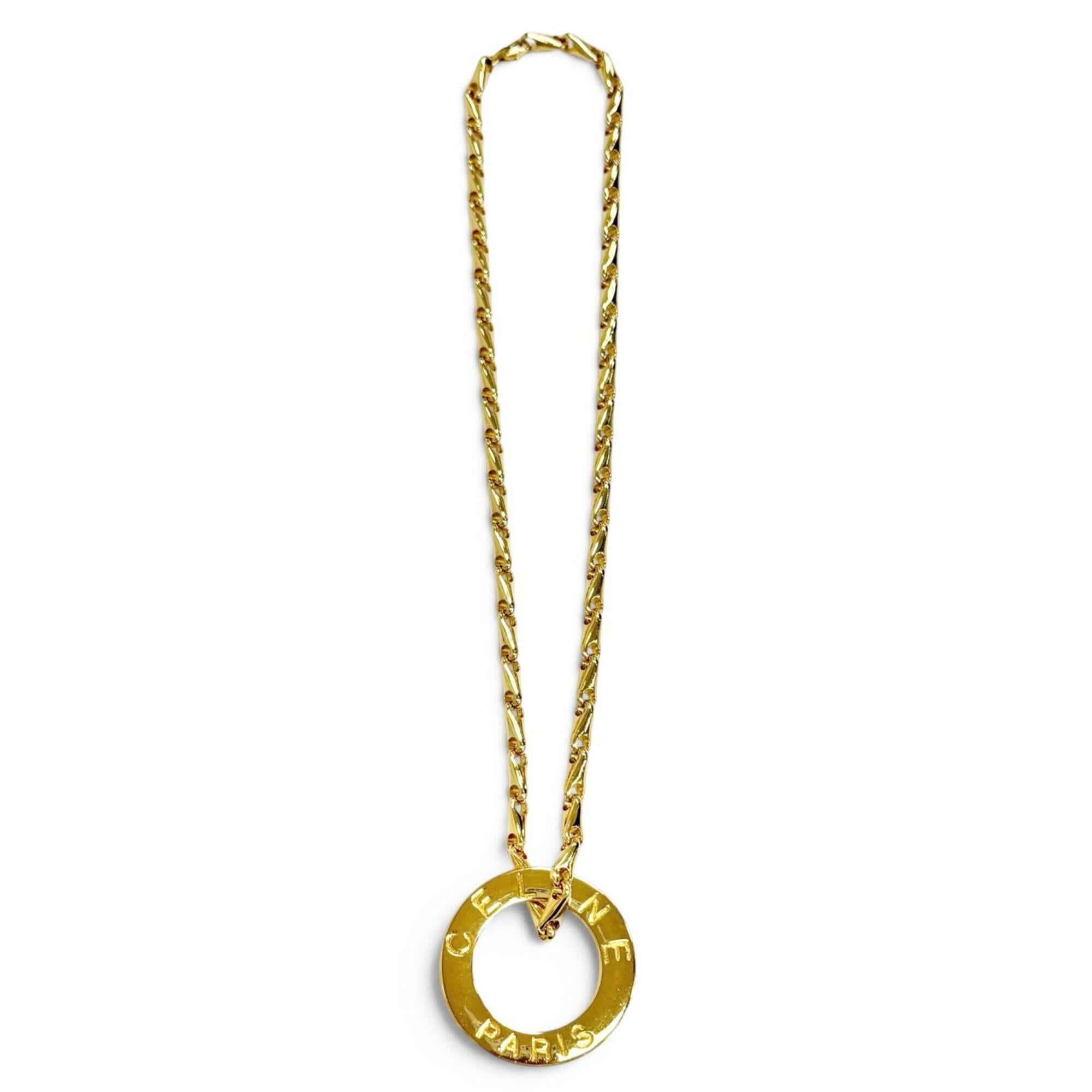 CELINE Vintage Circle Logo Design Chain Necklace Pendant Accessory Gold Made in Italy Women's — Like New