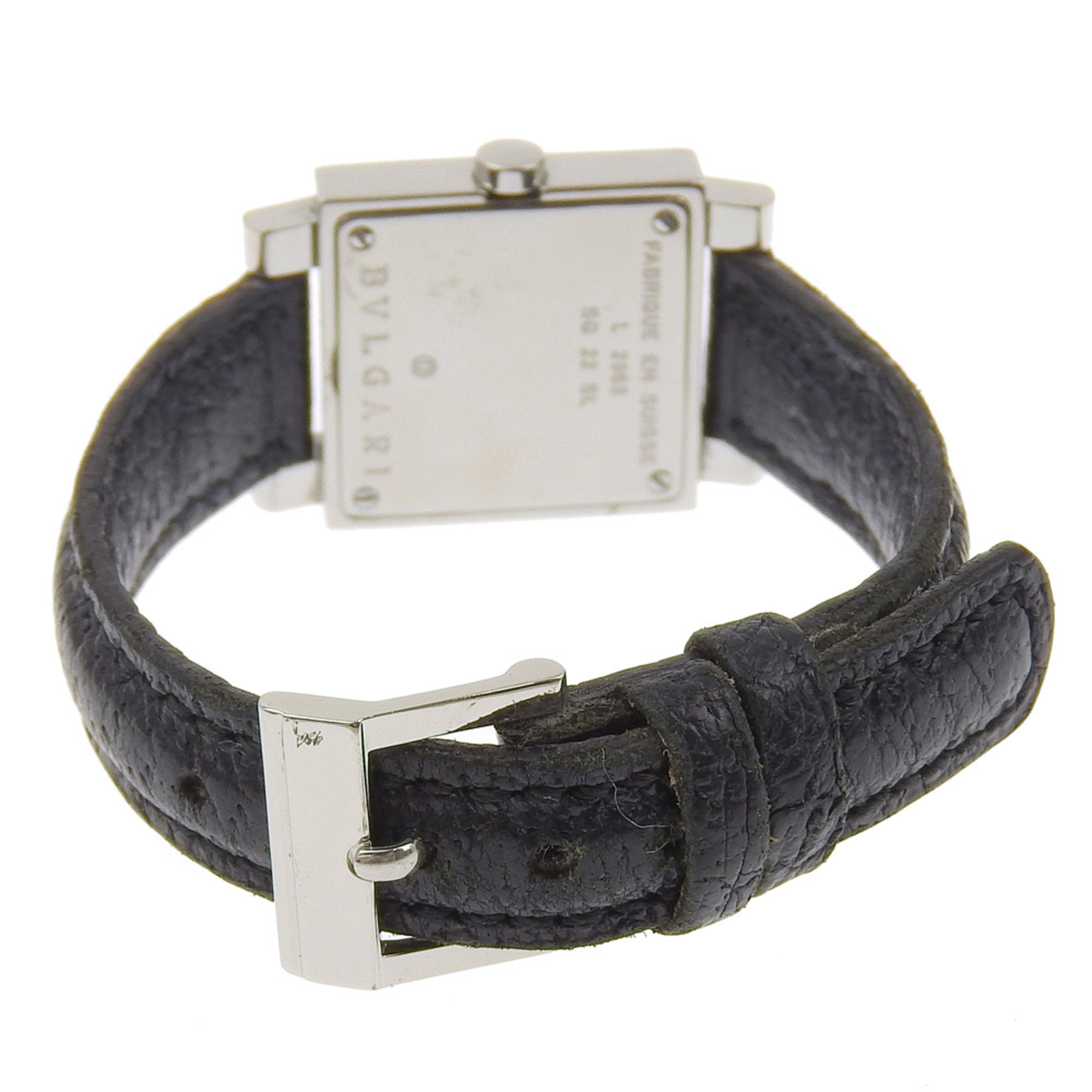 Bvlgari Quadrato SQ22SL Women's Watch, Stainless Steel with Embossed Leather, Quartz Movement, Analog Display, Black Dial — Good