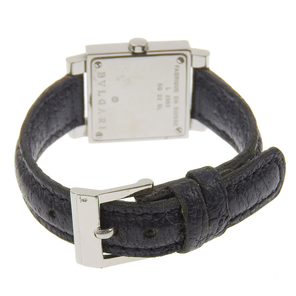 Bvlgari Quadrato SQ22SL Women's Watch, Stainless Steel with Embossed Leather, Quartz Movement, Analog Display, Black Dial — Good
