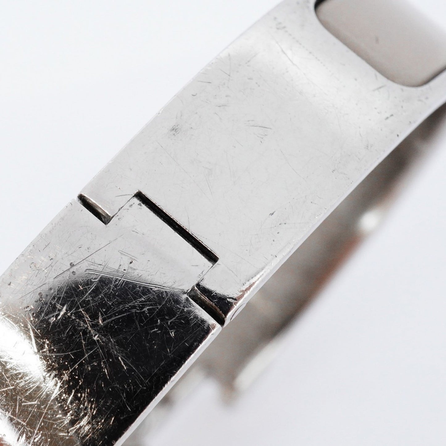 Hermes Click Clack PM Bangle, Metal, Silver, Beige, Women's