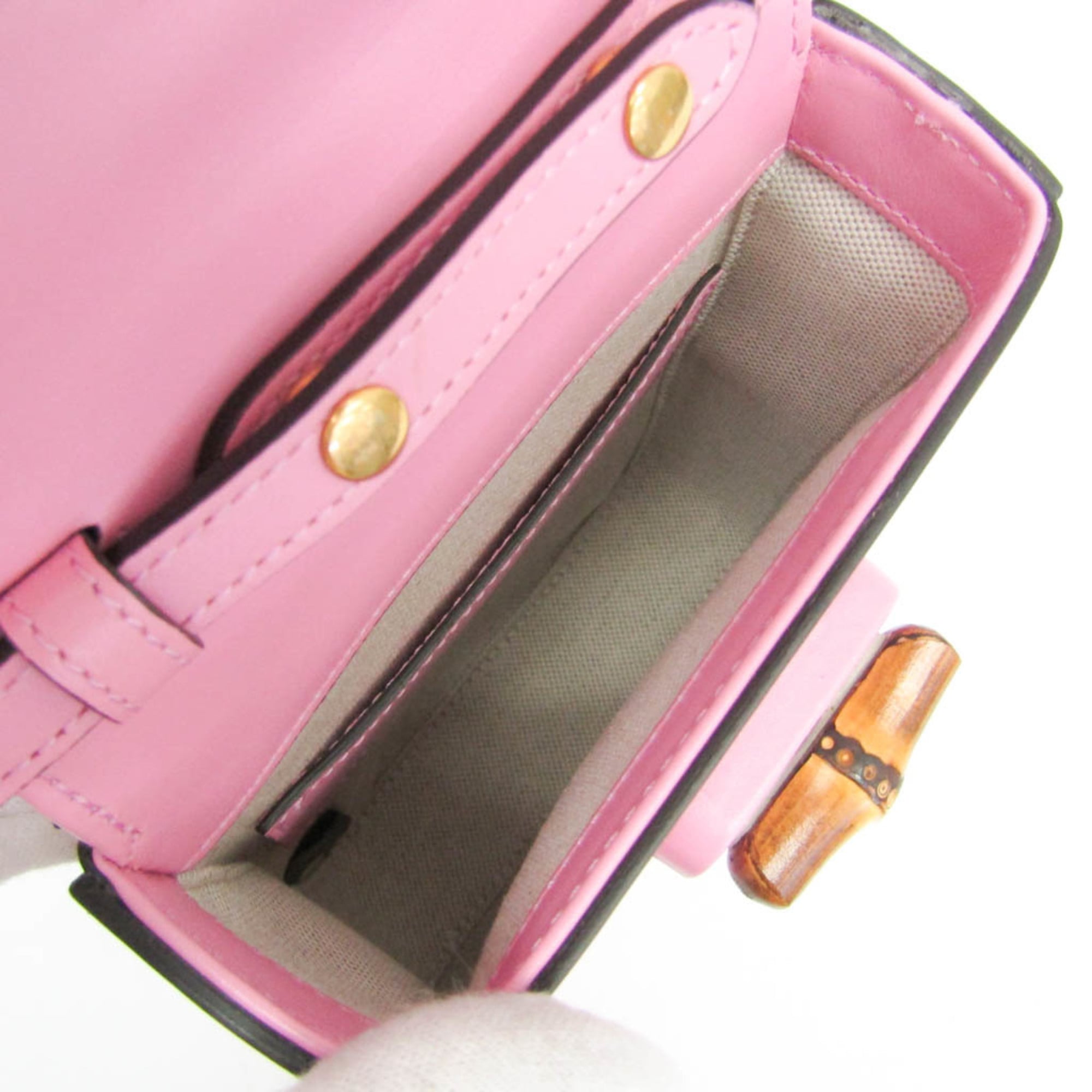 Gucci Bamboo 702106 Women's Leather Backpack,Handbag,Shoulder Bag Pink — Like New