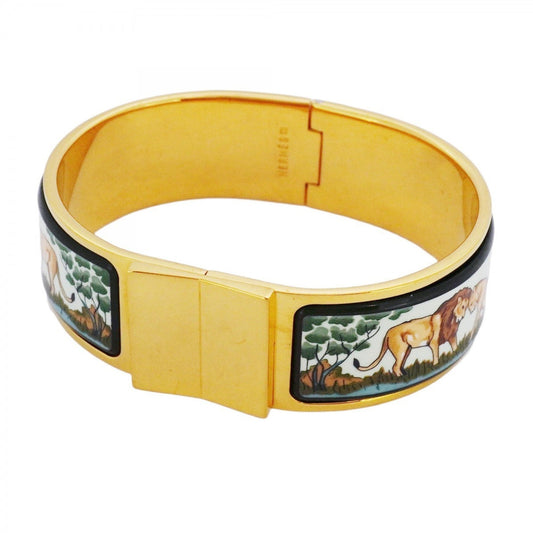 Hermes Click Cluck GM Bangle, GP Plated, Cloisonne, Gold, Green, Multicolor, Women's