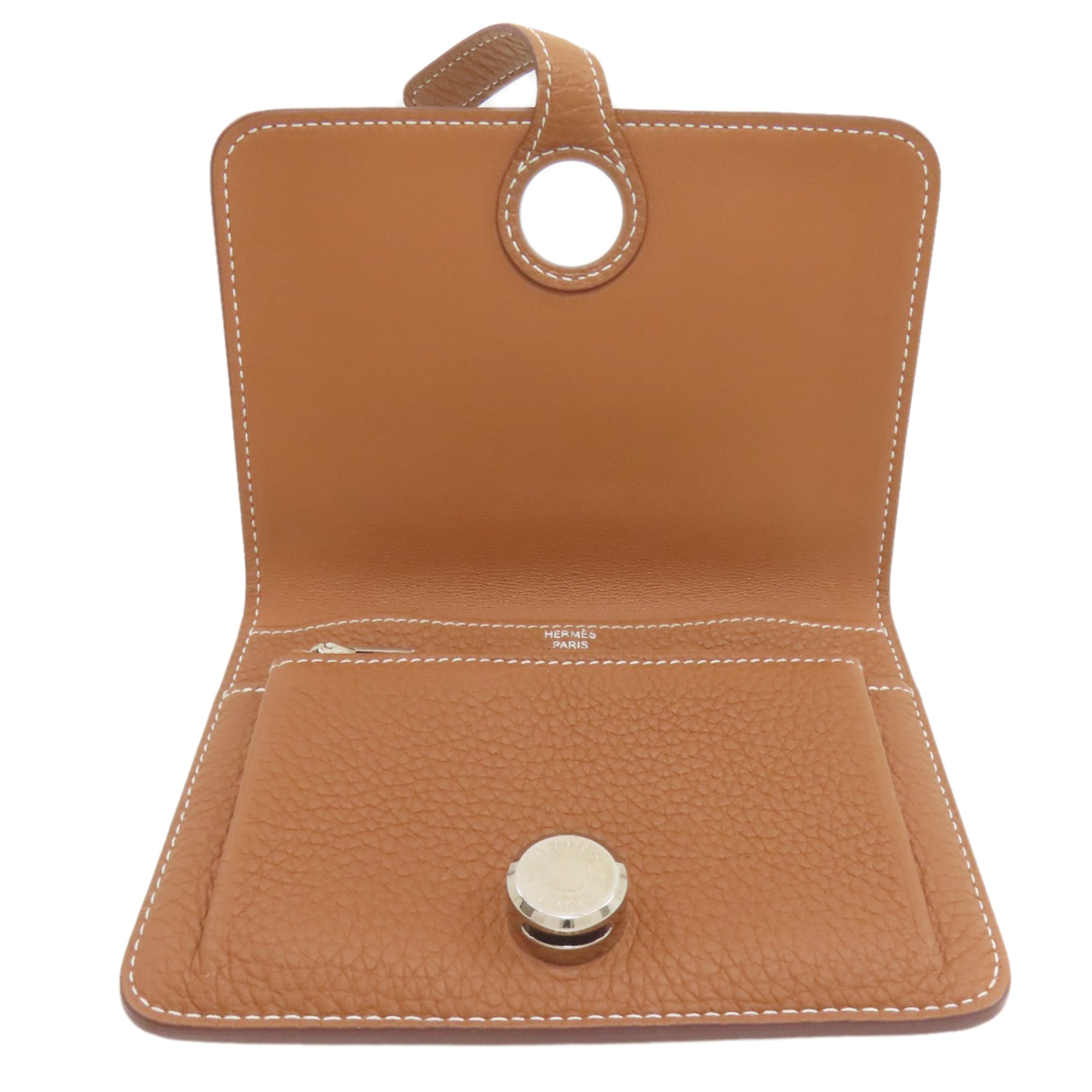 Hermès Dogon Compact Gold with Silver Hardware, Coin Case, Taurillon, Women's, HERMES
