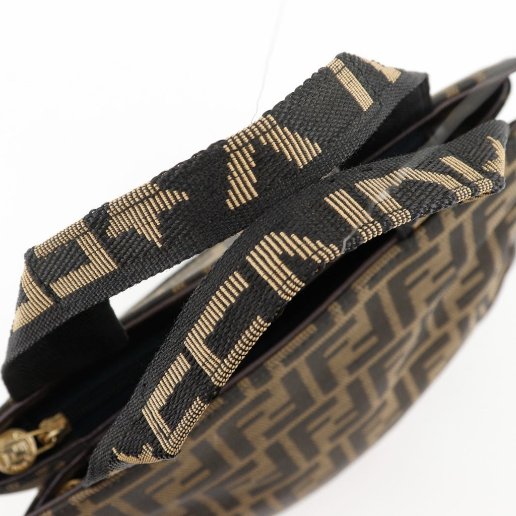 FENDI Mini Tote Handbag, Zucca Pattern, Nylon Canvas, Brown, A5 Size, Women's