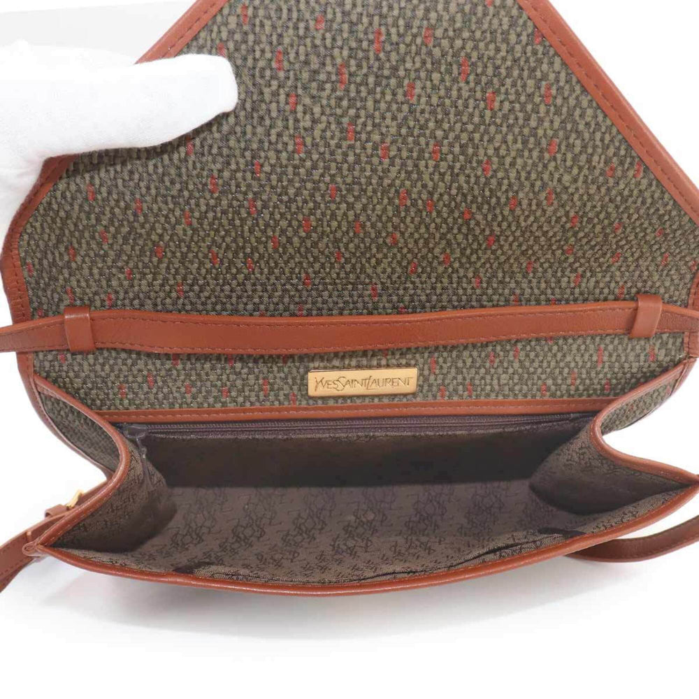 Yves Saint Laurent 2-way Shoulder Clutch Handbag, Leather, Brown/Green, Gold Hardware — Like New
