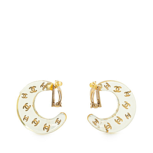 Chanel Coco Mark Hoop Earrings, Gold with Clear Plated, Women's, CHANEL