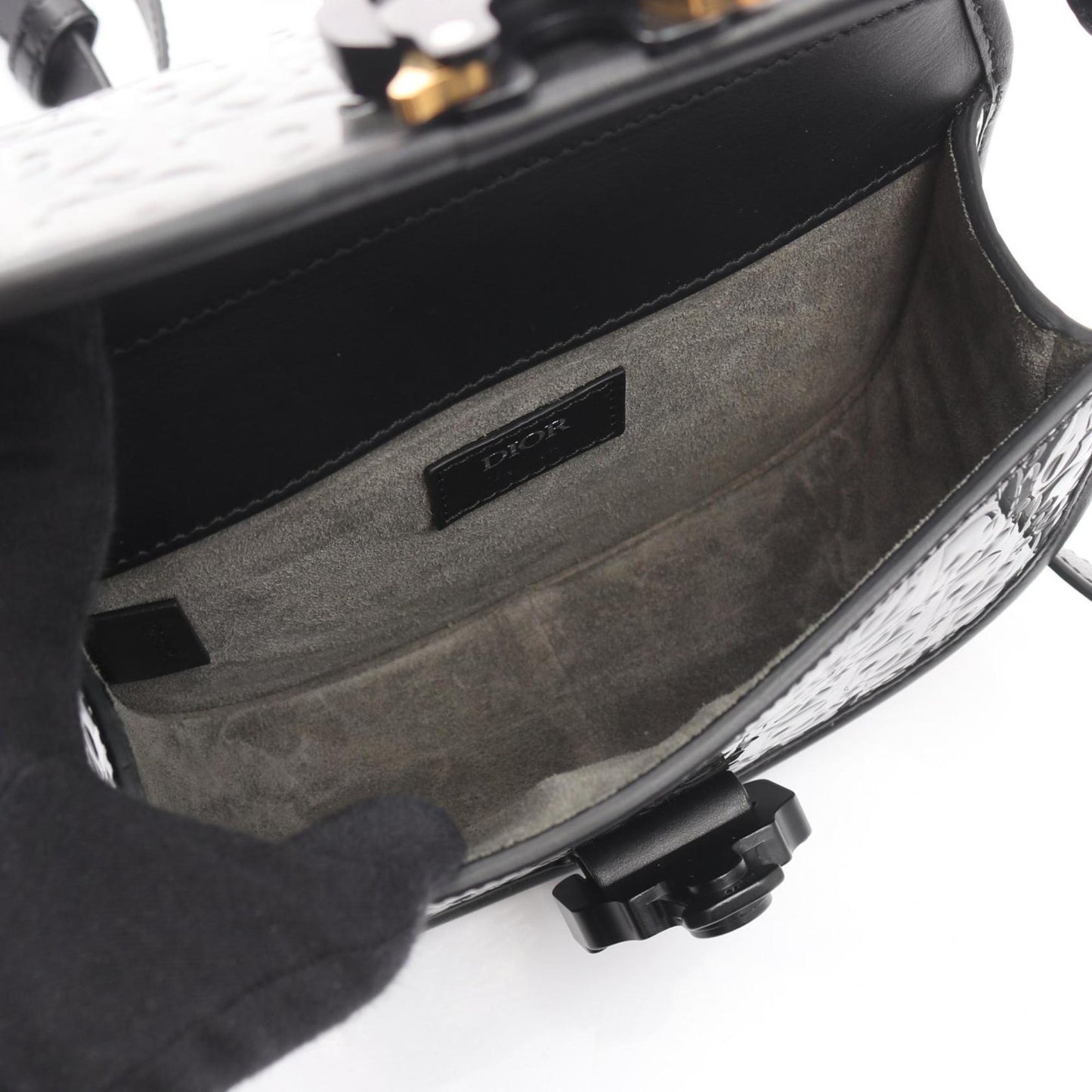 Christian Dior Dior GALLOP Oblique Shoulder Bag in Patent Leather, Women's, Gray and Black