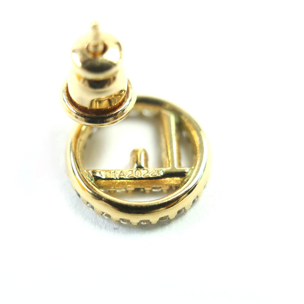 FENDI F is Fendi earrings with logo and rhinestones, pair, gold silver, box, made in Italy, women's — Like New